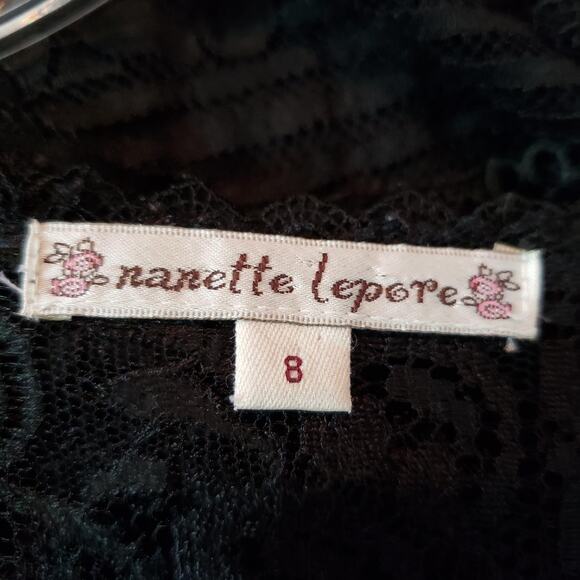 Vintage Nanette Lepore Lace Dress Black Sheer Date Party Goth Heart Neck - 8 - Picture 8 of 8